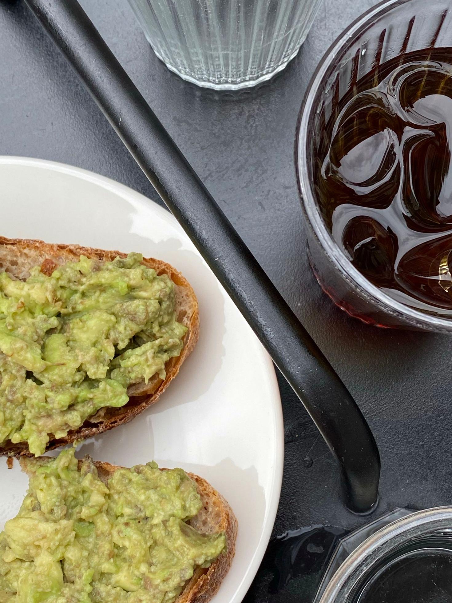 Fresh vegan avocado toast and specialty coffee at Actionofferline